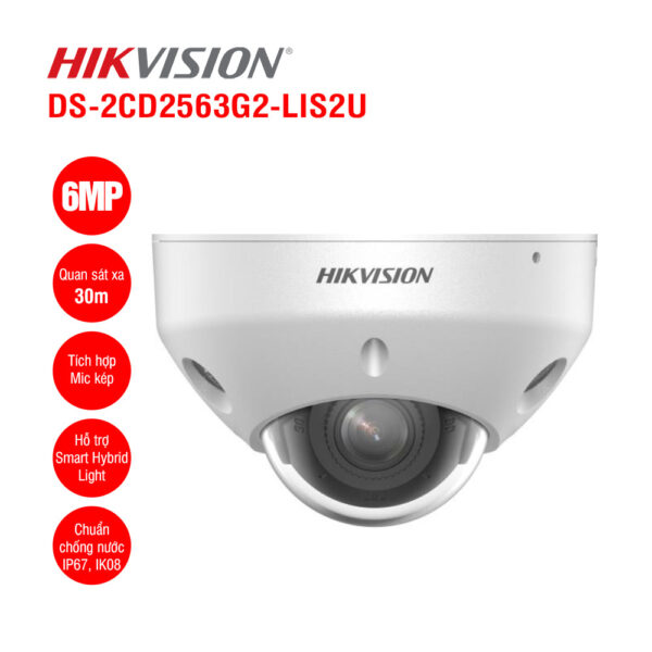 Camera IP Dome 6MP Hikvision DS-2CD2563G2-LIS2U
