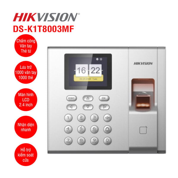 Máy chấm công vân tay và thẻ từ HIKVISION DS-K1T8003MF