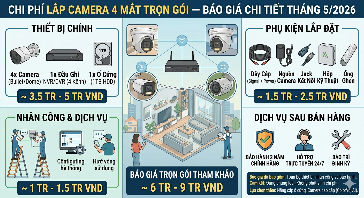 Chi Phí Lắp Camera 4 Mắt Trọn Gói — Báo Giá Chi Tiết Tháng 8/2026