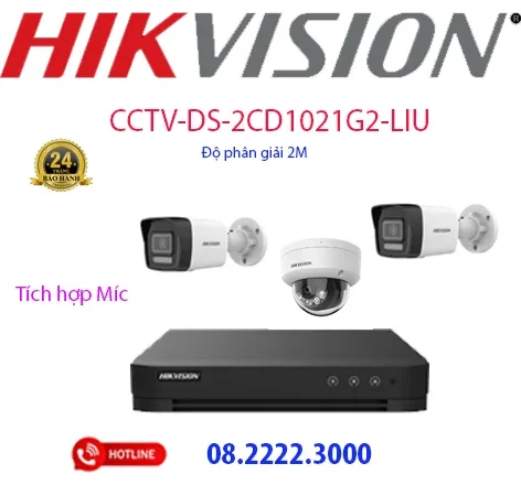 Lắp đặt bộ 3 camera IP Hikvision -  CCTV-2CD1021G2-LIU ( có míc )