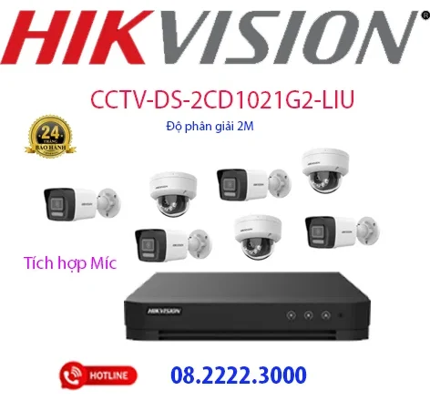Lắp đặt bộ 7 camera IP Hikvision -  CCTV-2CD1021G2-LIU ( có míc )