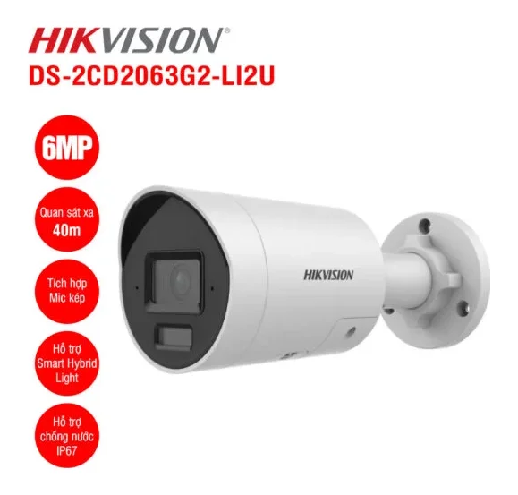 Camera IP thân trụ 6MP Hikvision DS-2CD2063G2-LI2U