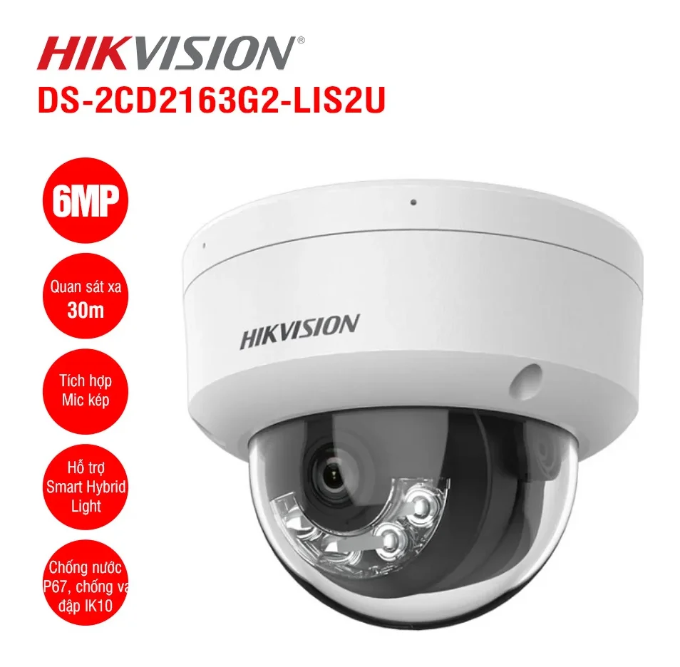 Camera IP Dome 6MP Hikvision DS-2CD2163G2-LIS2U