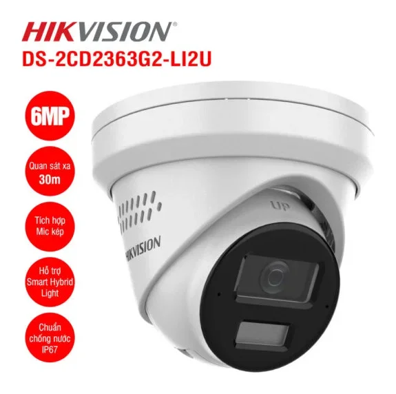 Camera IP Turret 6MP Hikvision DS-2CD2363G2-LI2U